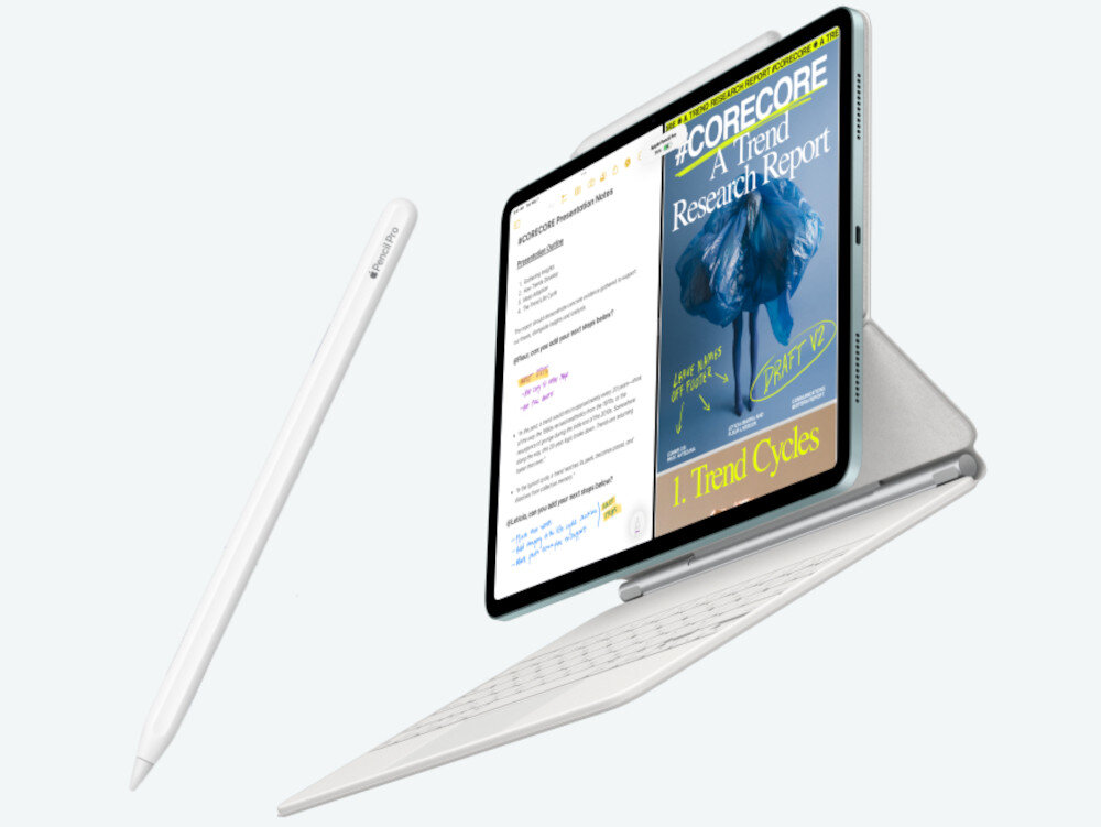 Tablet APPLE iPad Air 13 6 gen. 2024 256 GB 5G Wi-Fi Księżycowa poświata klawiatura Magic Keyboard, wspornik magnetyczne przyłączenie APPLE Pencil technologia ignorująca dotyk dłoni