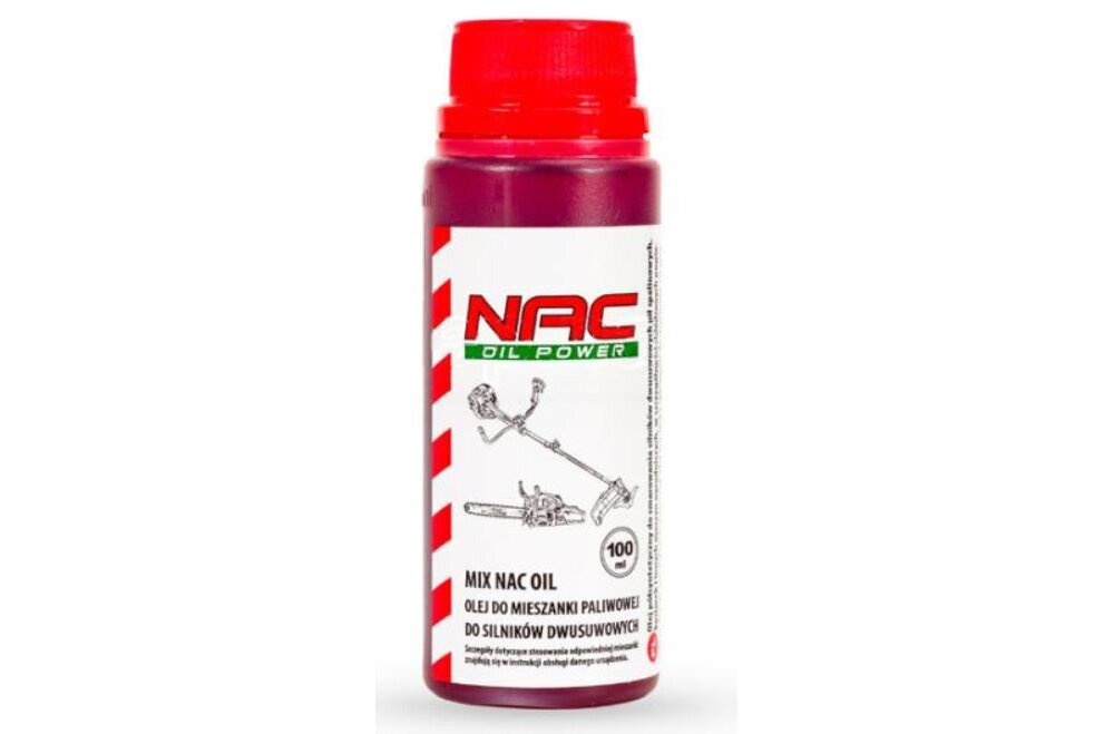 Olej NAC Oil Mix 0,1 L pojemność 0,1 litr do sporządzania mieszaj paliwowej dla 2-suwowych silników bardzo dobra właściwość smarująca zaawansowane technologicznie formuły najwyższej jakości surowce gwarancja trwałości płynnej pracy silnika specjalne dodatki zapobiegają dymieniu detergenty czystość we wnętrzu silnika poręczne i małe opakowanie