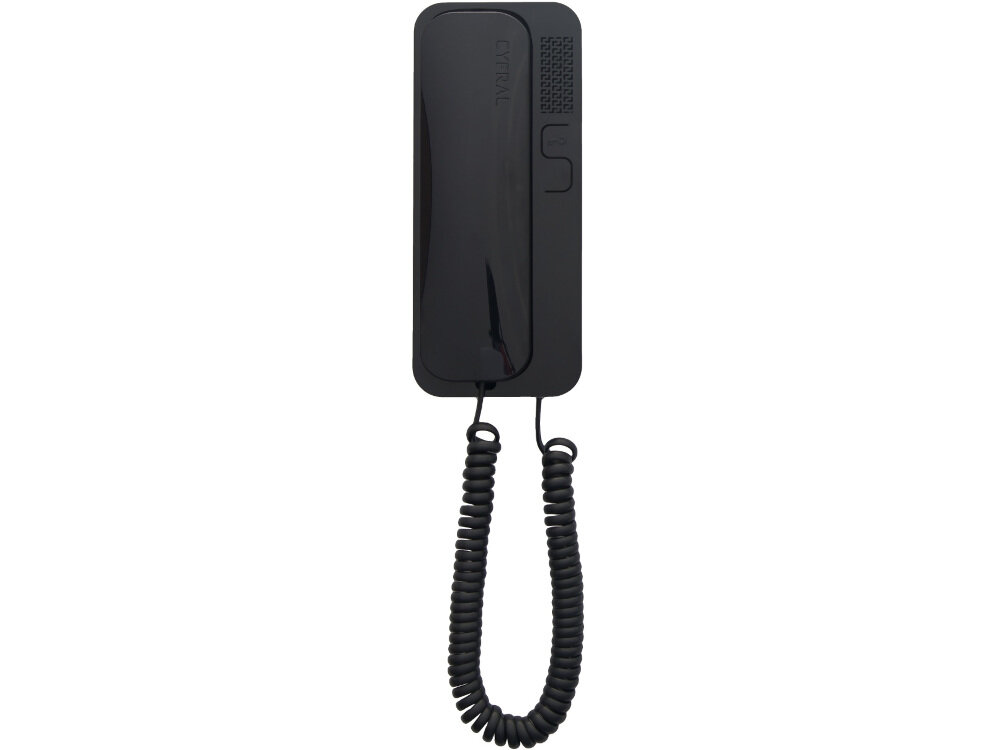Unifon CYFRAL Smart 5P Czarny w czarnym kolorze do pracy w systemach 4,5,6-przewodowych z centralami domofonami składa siż z bazy i słuchawki klawisze funkcyjne umieszczone na bazie prosta intuicyjna obsługa