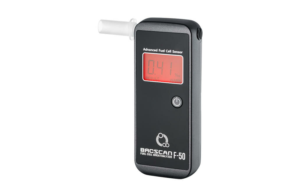 BACSCAN-F-50 alkomat precyzyjny pomiar stężenie alkohol wydychane powietrze sensor elektrochemiczny reakcja długa żywotność precyzja pomiarów wyświetlacz sygnalizacja optyczno akustyczna komunikaty wyświetlacz