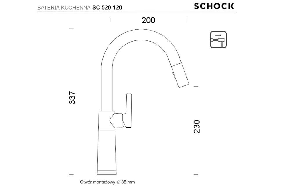 SCHOCK SC520.120 bateria miejsce docelowe kuchnia wysokość korpus wylewka zasięg otwór montażowy